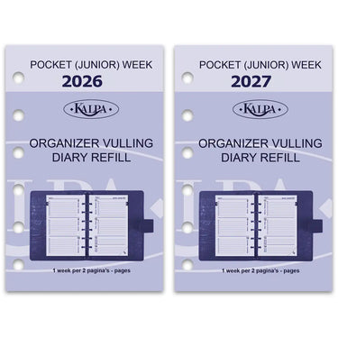 6237-26-27 125 x 80 mm Pocket 6 Ring Agenda Planner Inserts Weekly NL EN 2026 2027